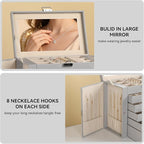 Frebeauty Large Jewelry Box,6-Tier PU Leather Jewelry Organizer,Multi-functional Storage Case with Mirror,Accessories Holder 