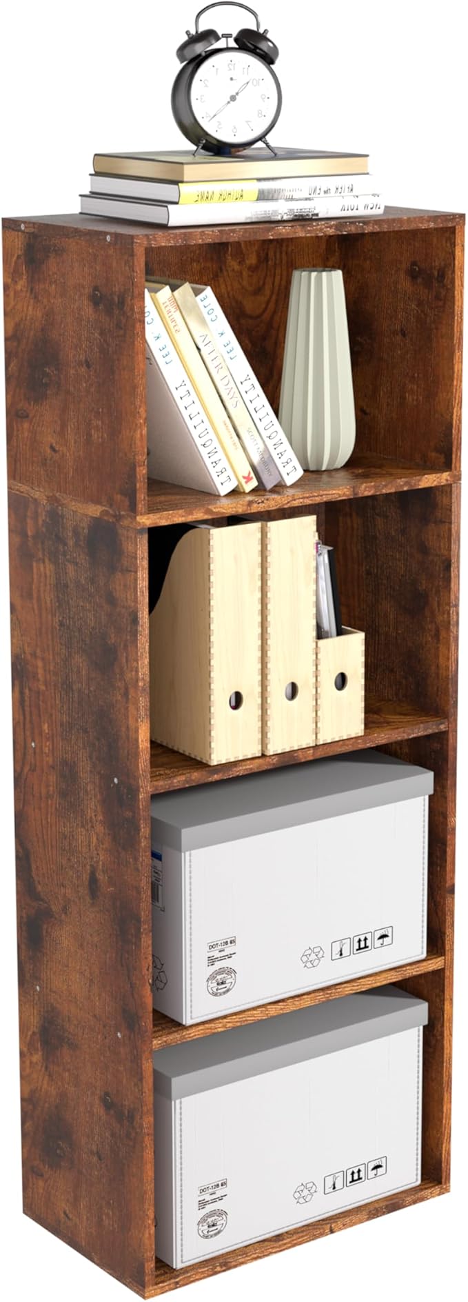 Wooden 4 Cube Storage Organizer, 4 Tier Tall Vintage Bookshelf Freestanding Storage Display Organizer, Versatile Cubes Shelf 