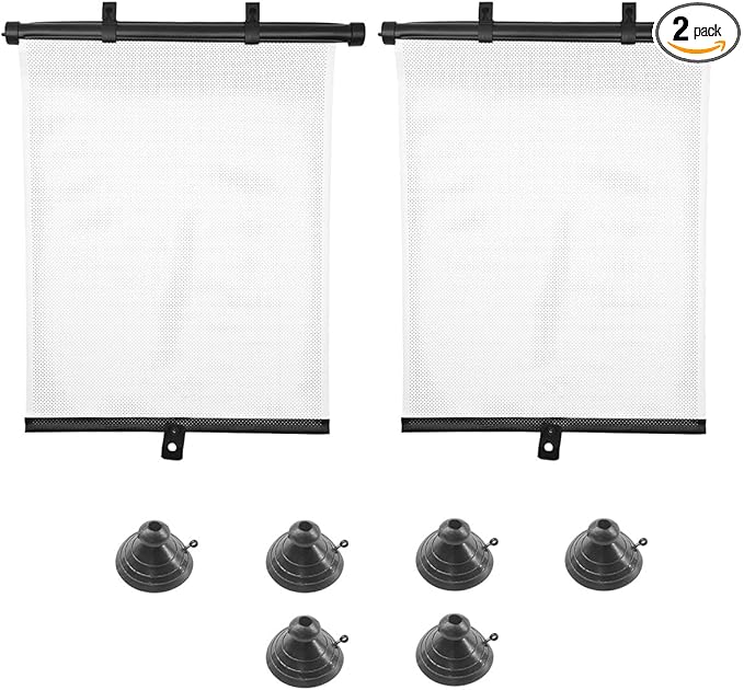 2PCS Car Side Window Sun Shade for Baby/Kids- 18"×14" Retractable Roller Car Window Shade with Suction Cups - Blocks Heat and UV Rays Glare Protection- Baby Travel Accessories for Cars (White)