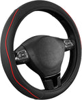 Road Comforts Leather Steering Wheel Cover with Decorative Trim and Piping, Anti-Slip Breathable Design, Fits 14.5–15 Inch Ro