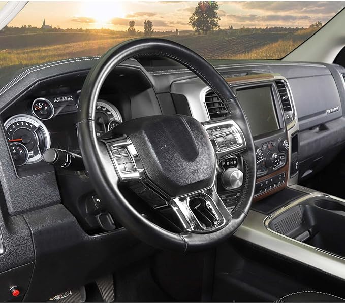 Hoolcar Interior Steering Wheel Cover ABS Trim Compatible with 2010-2017 Dodge RAM Accessories, Chrome