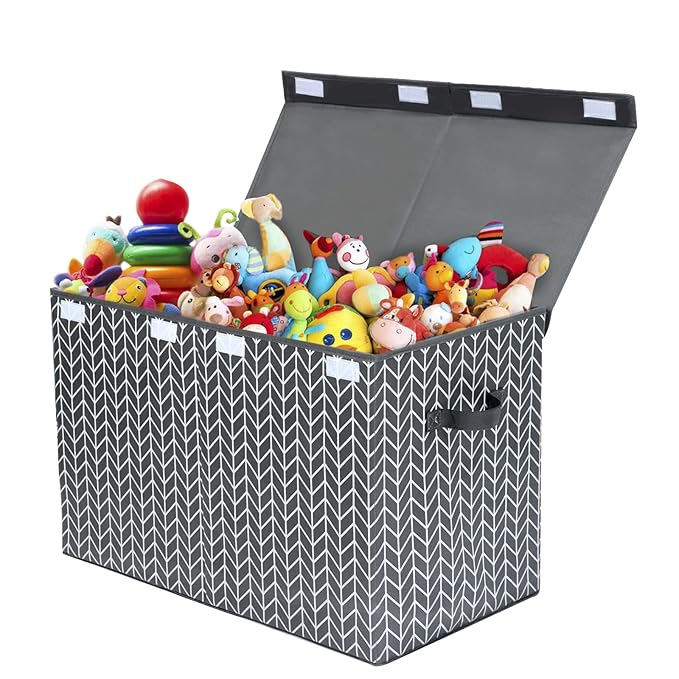 Mayniu Large Toy Box Chest Storage Bins with Lid, Toys Organizers Storage Boxes Basket with Sturdy Handles for Boys, Girls, L