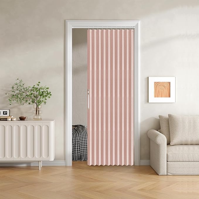 Jilron 100% Blackout Fabric Folding Door Curtain with Magnetic Closure - Accordion Style for Sliding Doors, Closets,Wardrobe 