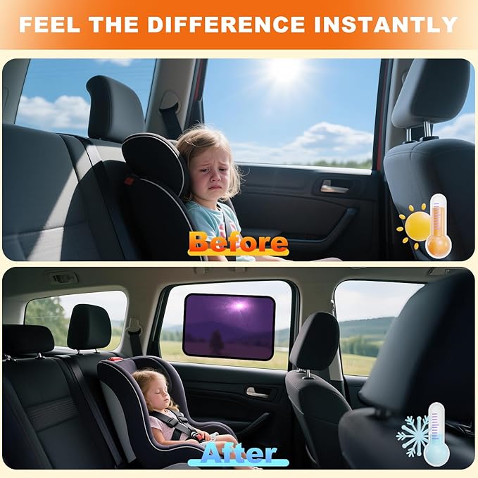 Car Window Shades - Static Cling Sun & Glare Blocker, Semi-Transparent Privacy Window Cover for Side & Rear Windows, Removable Tint for SUV Truck RV (15.75" x 13.78")