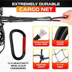 [Premium] 5'x7' Heavy Duty Cargo Net Stretches to 10' x 14', Extra Thick 10mm Cord Bungee Cargo Netting for Pickup Truck Bed, Roof Rack Net & 12 PCS Steel Carabiners