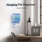 5 Tier Wall File Organizer - Hanging File Organizer with 5 Hooks, Mail Holder Wall Mounted for Papers, Folders, Magazines, Bi