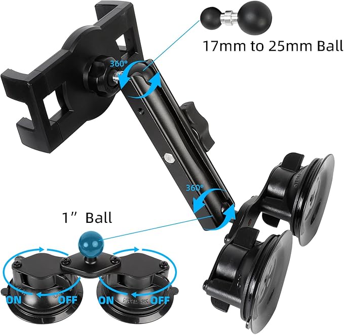 Dual Suction Cup Tablet Holder Mount for Personal Airplane/Boat/Car/Truck Windshield, Pilots iPad Holder Fits iPad Pro Air and Other 4.7-13" Tablets