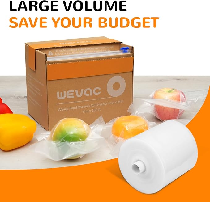 Wevac 6''x150', Vacuum Seal Roll Keeper with Cutter, Ideal Vacuum Sealer Bags for Food Saver, BPA Free, Commercial Grade, Gre