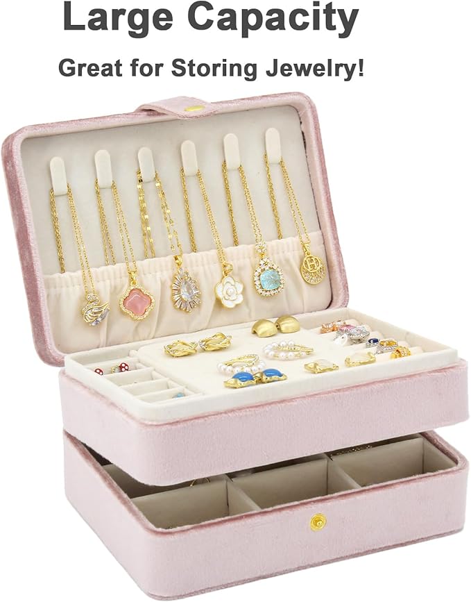 KOOAAICCHI Small Jewelry Box, Travel Jewelry Organizer, Portable Jewelry boxes for Women Girls Gift, Double Layers PU Leather