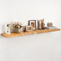 Live Edge Floating Shelf 55 Inch Extra Long | Solid Rustic Elm Wood with Invisible Brackets | Wall Mounted Shelf for Living R