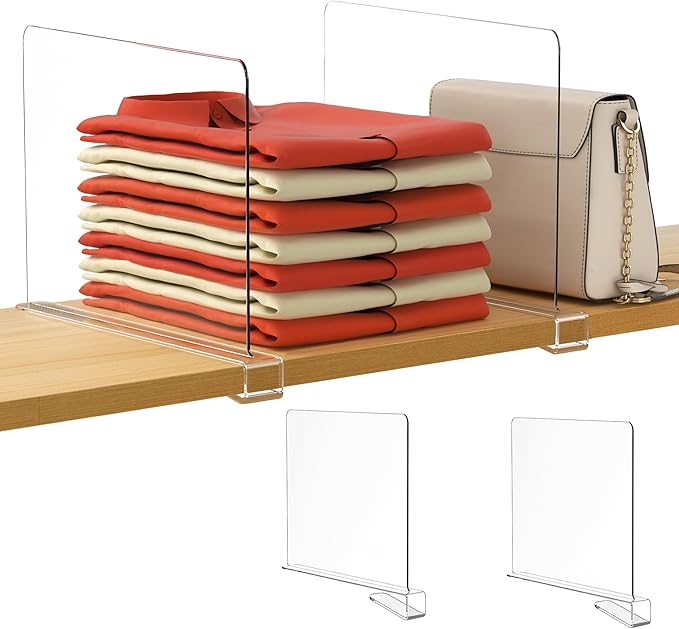 HBlife 𝟭𝟮 𝗜𝗻𝗰𝗵𝗲𝘀 𝗧𝗮𝗹𝗹 [𝗘𝘅𝘁𝗿𝗮 𝗧𝗮𝗹𝗹 𝗩𝗲𝗿𝘀𝗶𝗼𝗻] Clear Shelf Dividers, 2 Pack Purse Organizer for Closet Perfect for Sweater, Shirt