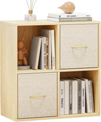 EXPERLAM 4 Cube Storage Organizer - Solid Wood Bookshelf with 2 Storage Bins, Cube Shelf with 2 Removable Back Panels, Vertic