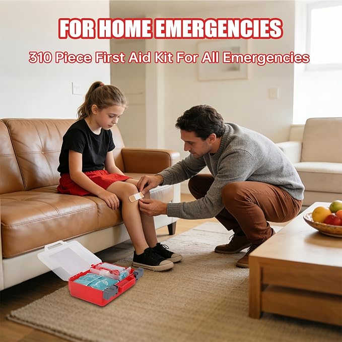 Professional First Aid Kit - 310 Piece HardCase Medical Kit for Home, Car, Camping, Travel, Hiking, Truck, Office, Sports, Ve