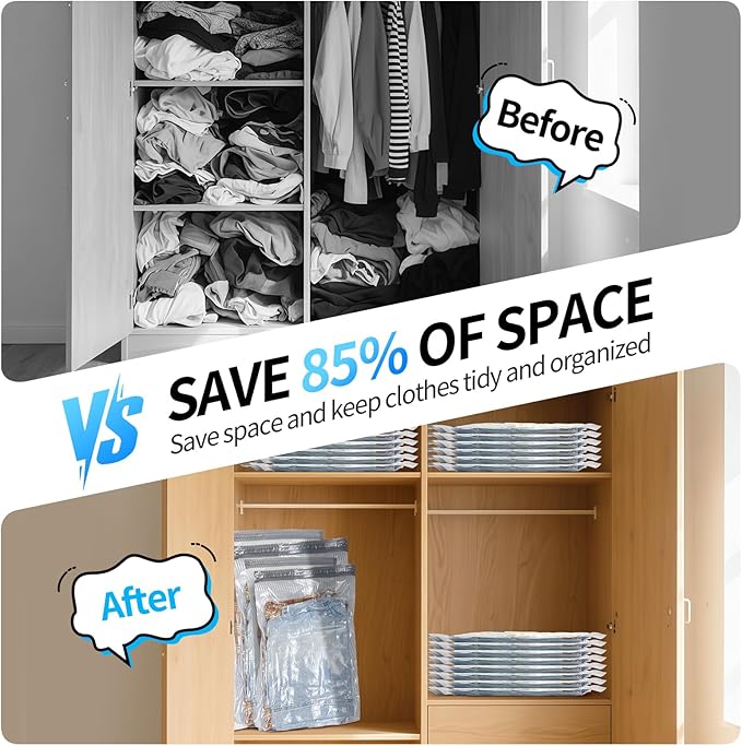 20 PCS Vacuum Seal Bags for Clothing with Electric Air Pump, Compression Space Saver, Vacuum Storage Bags for Luggage, Travel