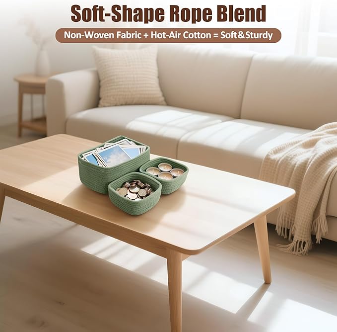 5-Pack Small Woven Rope Storage Baskets – 2 Sizes Organizer Bins for Closet, Shelf, Bookshelf, Nursery, Changing Table, Fabri