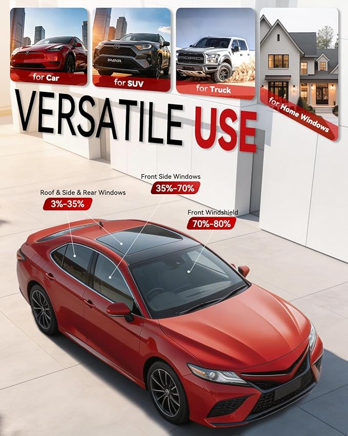 IAQWE 20% VLT Ceramic Car Window Tint Film 36 in x 15 ft Roll, High Heat Rejection, UV Block & Privacy, Shatterproof & Scratch Resistant - Black