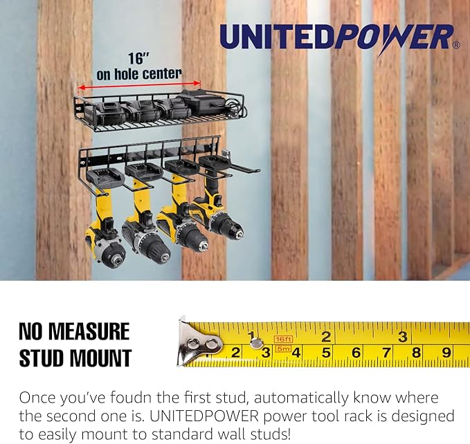 UNITEDPOWER Wall Mounted Power Tool Organizer Holder, Heavy Duty Utility Storage Rack for Battery Powered Hand Tools, Cordles