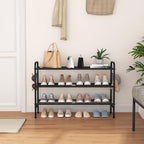 VILICK 3 Tier Shoe Rack 33" Wide Metal Shoe Organizer Long Shoe Storage with 4 Side Hooks Sturdy Shoes Shelf for Front Door E