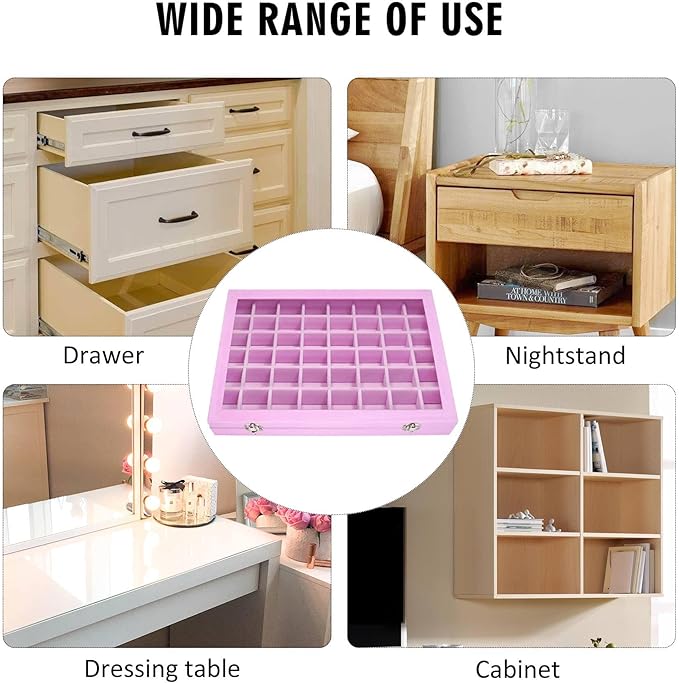 Siveit Velvet Jewelry Tray 48 Grid Jewelry Display Tray Organizer Box with Transparent Lid Rings Earrings Necklaces Pendants 