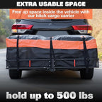 WEIZE Folding Hitch Mount Cargo Carrier Basket 60" X 20" X 6"+ Waterproof Cargo Bag, Hauling Weight Capacity of 500 Lbs and A Folding Arm, with Hitch Stabilizer, Net and Straps