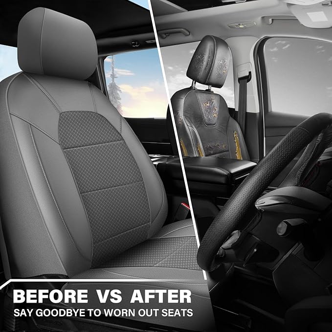 CAR PASS Leather Car Seat Covers Breathable Seat Cover Full Sets Airbag Compatible for Most Cars, SUVs, Trucks, and Vans (Ful