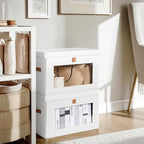 Homsorout Large Clothing Storage Bins - Collapsible Boxes with Handles & Window, Decorative Organizer Bins with Lids, Fabric 