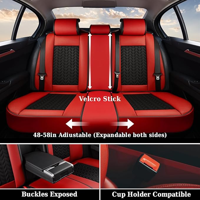 Coverado Seat Covers Full Set, 5 Seats Car Seat Cover Winter, Front and Back Seat Covers for Cars, Breathable Faux Leather Ca