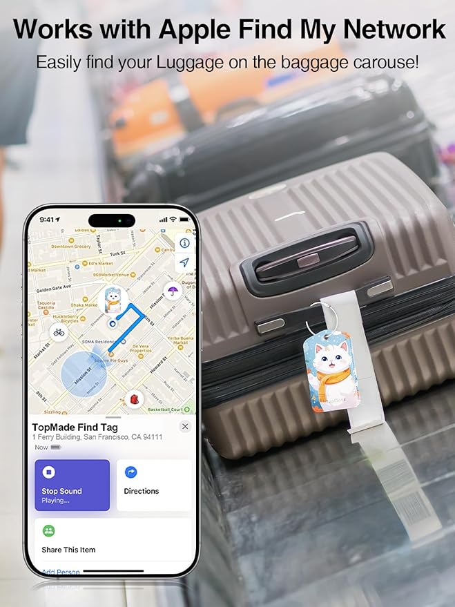 TopMade Smart Luggage Tag with Find My, Premium Leather Luggage Tags for Suitcase, Travel Bags, Backpacks, Anti-Lost Suitcase