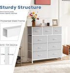 DUMOS 9 Drawer Dresser for Bedroom, Fabric Storage Organizer with Sturdy Metal Frame, Wooden Top Chest of Drawers for Closet 