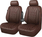 CAR PASS Piping Luxury Faux PU Leather Two Front Car Seat Covers, Waterproof Anti Slip Seat Covers Compatible with Front Seat