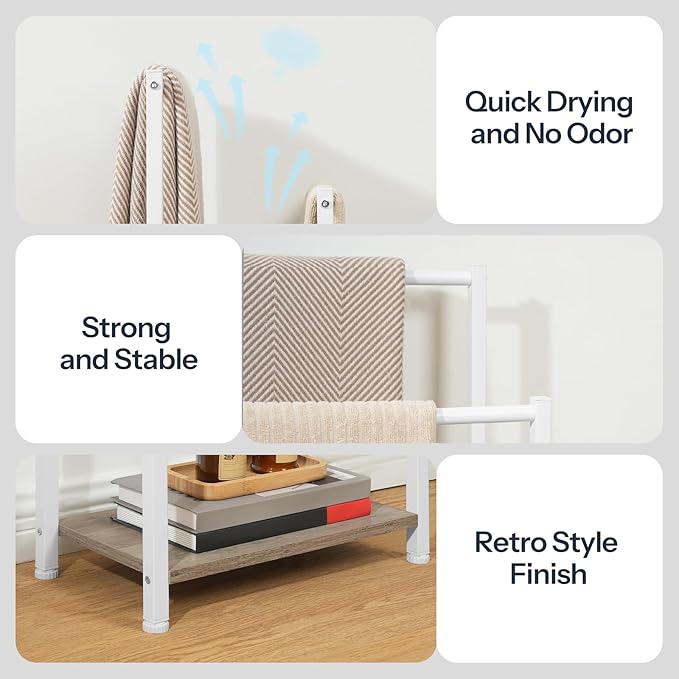 HOOBRO Free Standing Towel Rack for Bathroom, 2 Tier Blanket Rack, 16.5" L x 9.4" W x 31.5" H, Blanket Holder, Drying and Dis