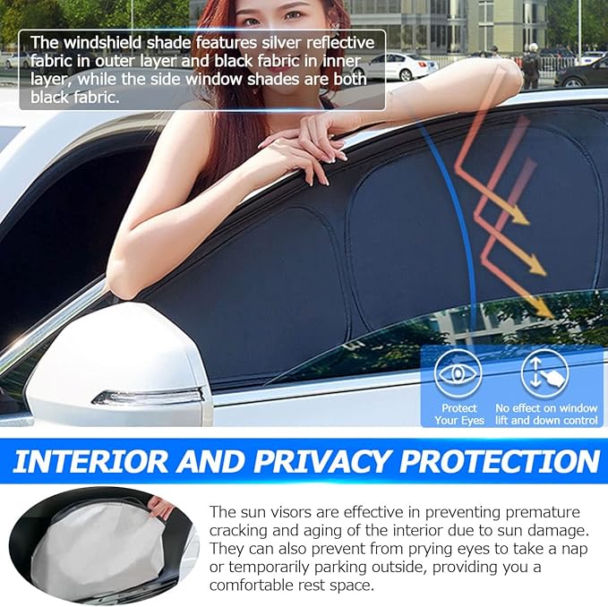 Karltys 3PCS Windshield Sun Shade for 2010-2025 Toyota 4Runner, 210T Reflective Front and Side Window Sunshade Cover Custom Fit 4-Runner, Foldable Sun Visor Protector Blocks Heat UV Rays