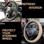 PINCTROT Large Size Nappa Leather Steering Wheel Cover, Slim Fit No Bulk Design, One Piece Leather with Breathable Perforatio