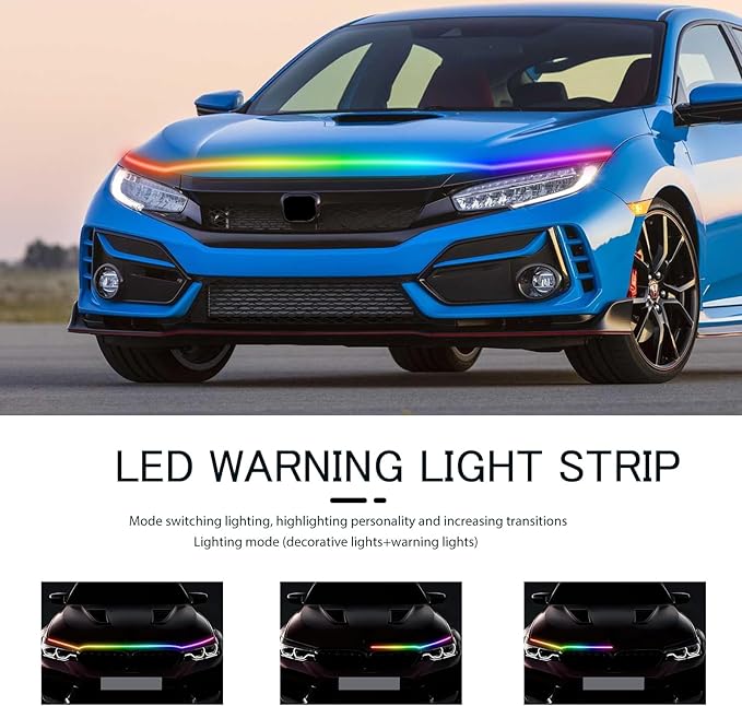 94.5 Inch Car Hood Light Strip, White Exterior Dynamic Car LED Hood Light, Flexible & Waterproof, Universal Exterior Daytime Running Light Strip with Fuse Protection for Cars, SUVs, Trucks