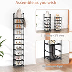 LANTEFUL Tall Narrow Shoe Rack for Entryway, 10-Tier Sturdy Metal Shoe Shelf Storage 10-15 Pairs of Shoes and Boots, Space Sa
