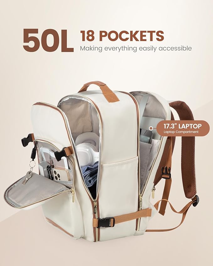 LOVEVOOK Travel Backpack for Women & Men 50L,Airline Approved Carry On Backpack Travel Essentials,TSA Carry on Luggage,Waterp