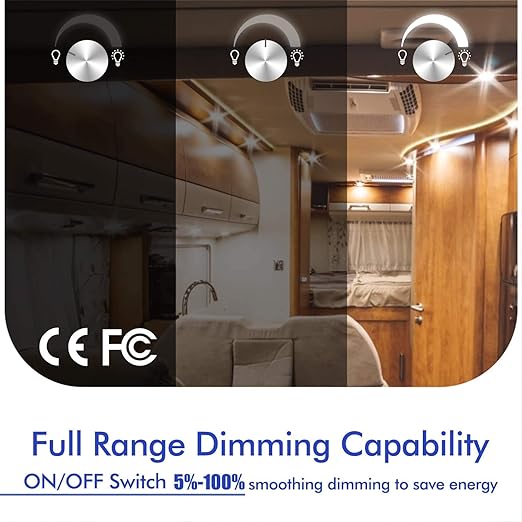ALOVECO 12 Volt DC Dimmer Switch for LED RV Lights Interior, 5-24 Volts LED Ceiling Dome Lights Dimmer and Switch for Camper, Recreational Vehicle, Halogen, Truck, Marine and Strip Lighting(2 Pack)