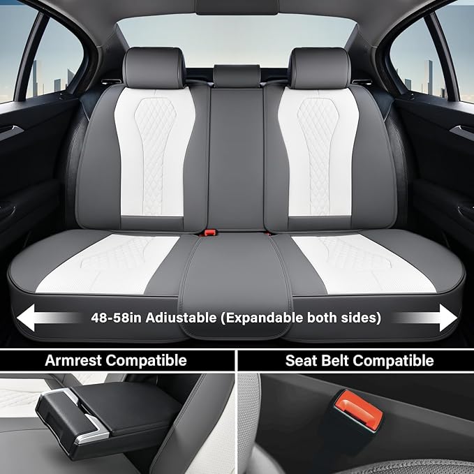 Coverado Seat Covers, Car Seat Covers Full Set, White Car Seat Cover, Car Seat Cushion Waterproof, Front Seats Back Seat Cove