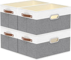 Yawinhe Foldable Storage Baskets for Shelves, Fabric Closet Organizers, Bins with 3 Handles, Cubes for Clothes, White/Grey, 1