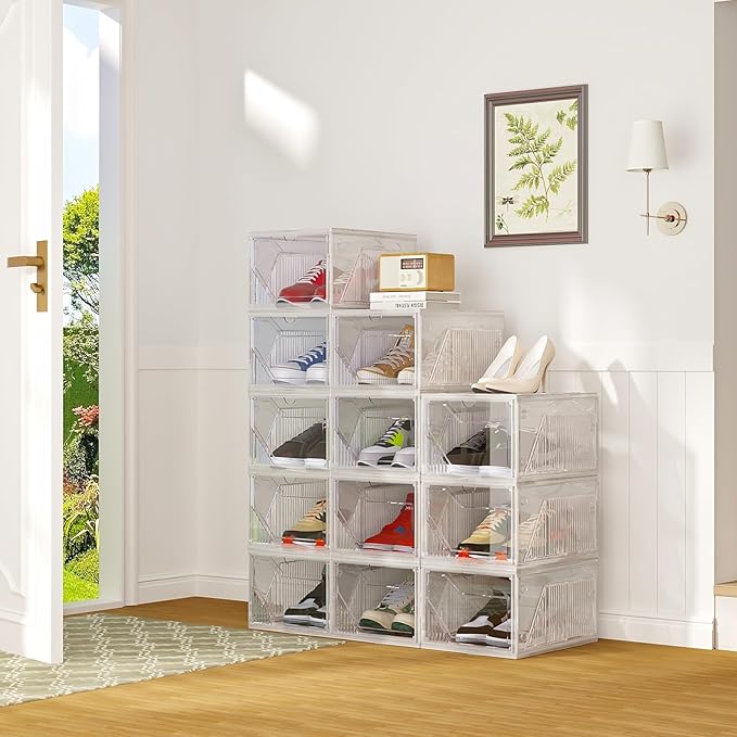 AWTATOS Shoe Storage Boxes, Thickened Shoe Storage Organizer with Clear Magnetic Door, Stackable Shoe Container with Lids, Co