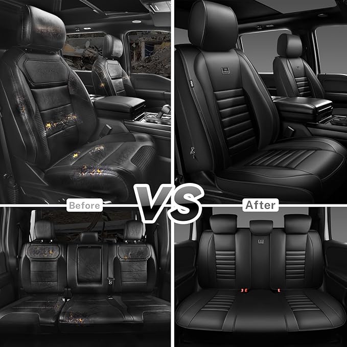 CAR PASS Nappa Leather Car Seat Covers Full Set, Luxury Seat Protector for Cars, Waterproof Anti-Slip Car Seat Cushion Armres