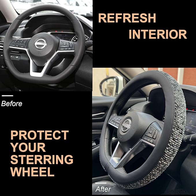 PINCTROT D Shaped Chenille Leather Steering Wheel Cover, Soft Mottled Colors, Sweat-Proof, Non-Slip Grip, All-Season Comfort,