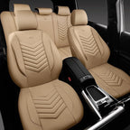 CAR PASS 3D Foam Faux Leather Car Seat Covers Full Set,Waterproof Tan Leather Seat Cover for Cars,Luxury Universal Fit Anti-S