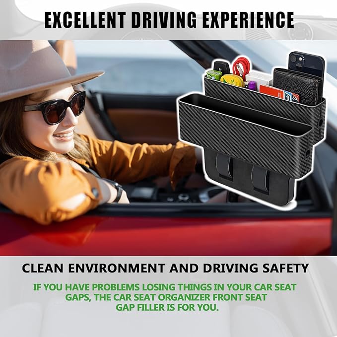 jiaji Car Seat Gap Filler, Multifunctional Car Seat Gap Filler Organizer, 2 Pack Car Seat Organizer for Storing Phones, Keys, Cards, Data Cables, Universal Fit Car SUV Truck