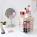 Ikee Design Lipstick Organizer with 53 Slots 360 Degree Rotating Spinning Acrylic Lip Gloss Organizer for Makeup, Lipsticks, 