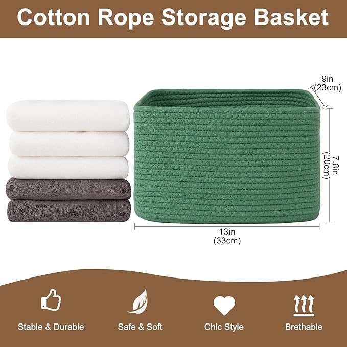 OIASKET Storage Baskets for Organizing, Woven Decorative Baskets for Shelves - Books, Towels, and Clothes, Cotton Rope Toy St
