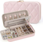 Travel Jewelry Case with Mirror, Quilted Small Jewelry Box Organizer for Women Girls, Portable Earring Necklace Bracelet Ring