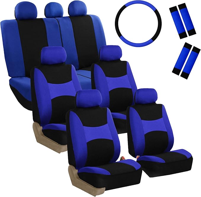FH Group Light & Breezy Cloth Car Seat Covers, 7 Seater Three Row Set- Airbag & Split Ready -Universal for Cars Trucks and SU