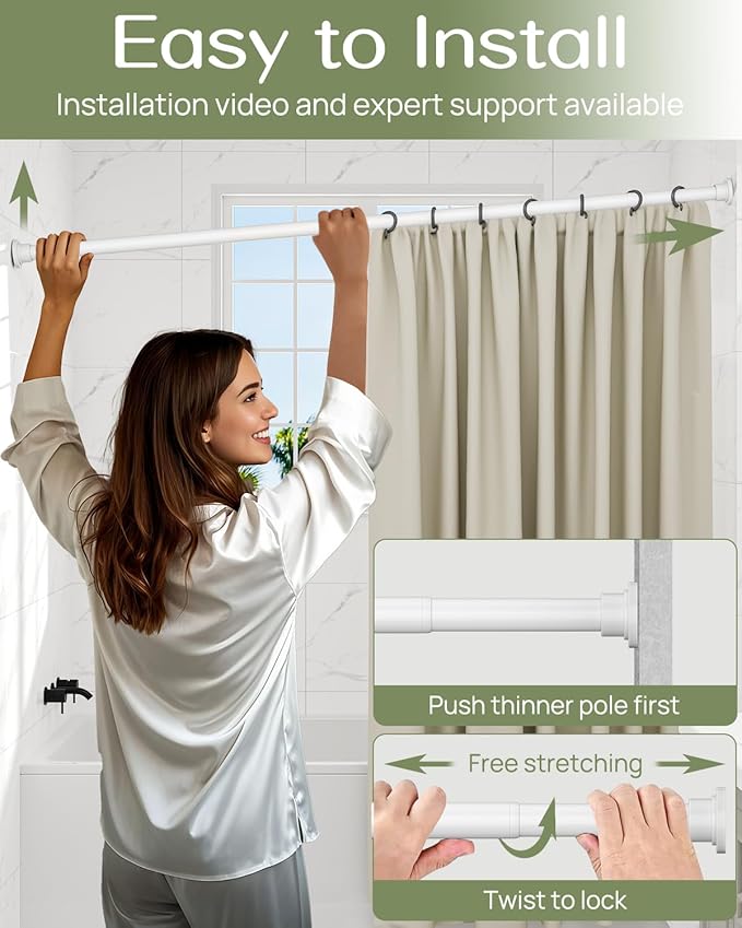 ALLZONE Heavy Duty Tension Shower Curtain Rod 28-42 Inches for Bathroom, Window, Non-Slip, Adjustable with Strong Spring Pole