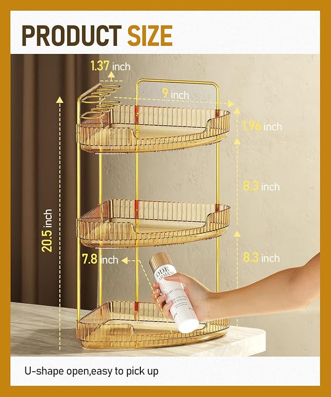 EUHOME 3-Tier Corner Bathroom Counter Organizer Makeup Cosmetic Storage, Tool-Free Installation Acrylic Vanity Shelf, Counter